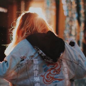 Oversized embroidered denim jacket